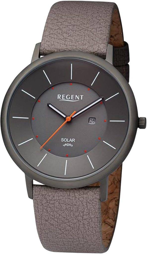 Die solarbetriebene Designer Uhr Regent BA-723 für Herren mit dunkelgrauem Zifferblatt