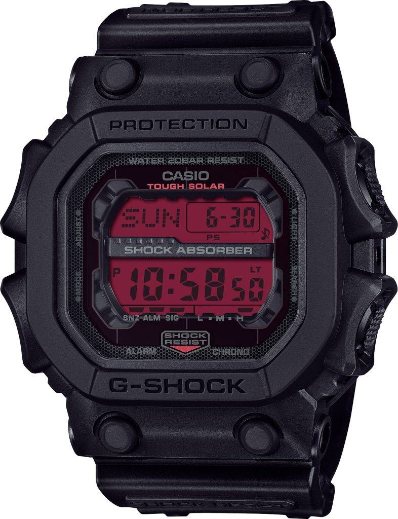 Die solarbetriebene Designer Uhr Casio GX-56BBR-1ER für Herren mit rotem Zifferblatt