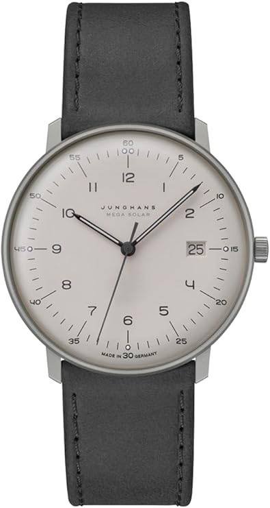 Die solarbetriebene Designer Uhr Junghans Max Bill Mega Solar 59/2023.02 für Herren mit weißem Zifferblatt