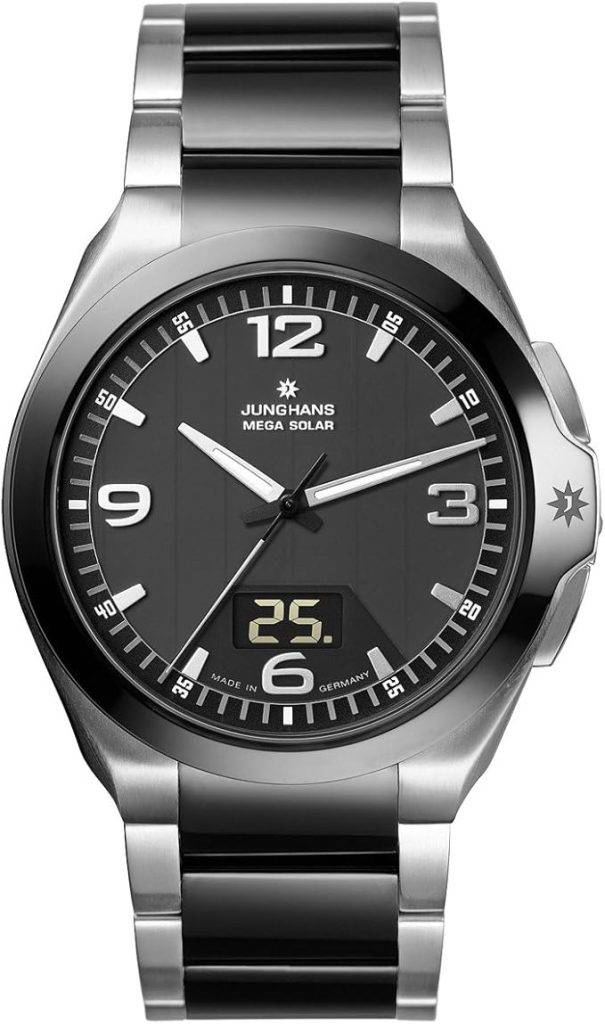 Die solarbetriebene Designer Uhr Junghans Spektrum Mega Solar 018/1120.44 für Herren mit schwarzem Zifferblatt