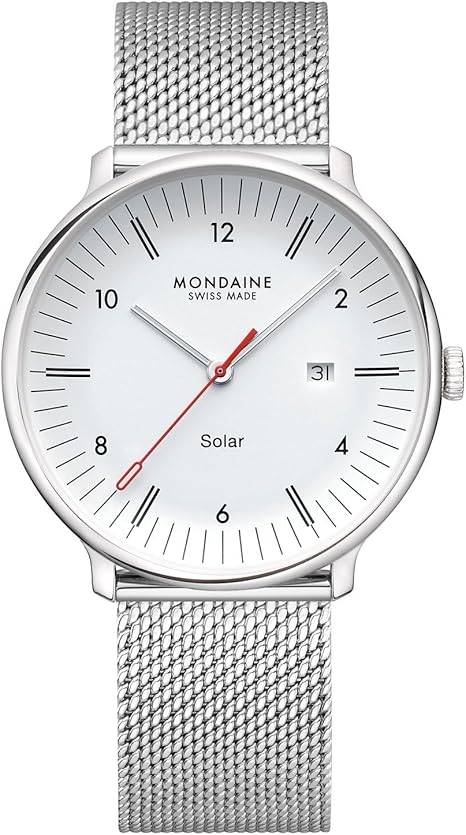Die solarbetriebene Designer Uhr Mondaine Doppio Solar MLE.41910.SM für Herren mit weißem Zifferblatt