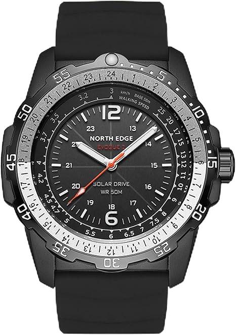 Die solarbetriebene Designer Uhr NORTH EDGE Evoque 2 in Schwarz für Herren