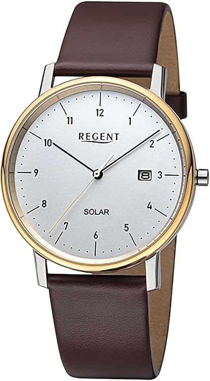 Die solarbetriebene Designer Uhr Regent URF1549 für Herren  mit silberfarbenem Zifferblatt