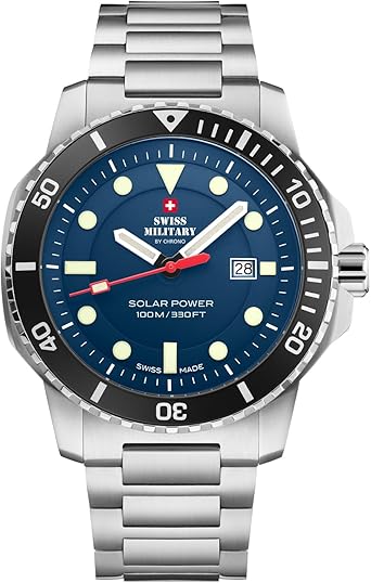 Die solarbetriebene Designer Uhr Swiss Military by Chrono SMS34102.02 für Herren mit blauem Zifferblatt