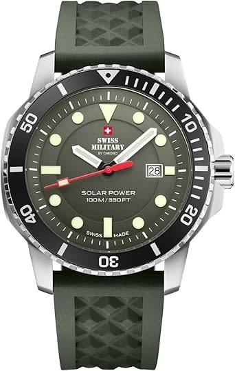 Die solarbetriebene Designer Uhr Swiss Military by Chrono SMS34102.05 für Herren mit olivgrünem Zifferblatt