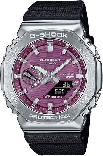 Die solarbetriebene Designer Uhr Casio G-Shock G-Steel GBM-2100A-4BER für Herren mit burgunderrotem Zifferblatt