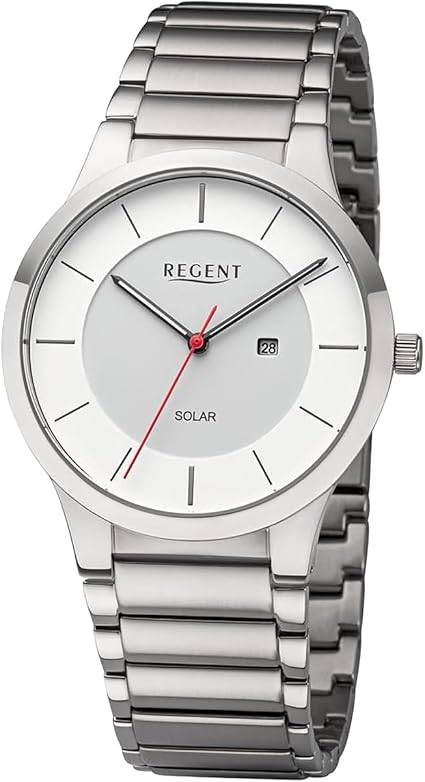 Die solarbetriebene Designer Uhr Regent BA-725 für Herren mit weißem Zifferblatt