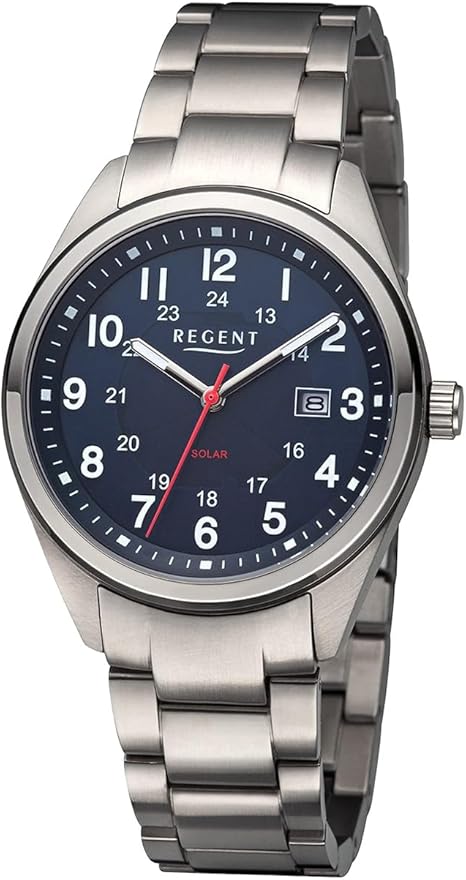 Die solarbetriebene Designer Uhr Regent F-1538 für Herren mit blauem Zifferblatt