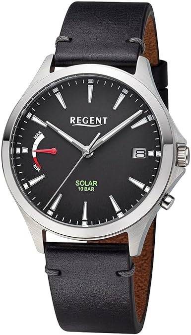 Die solarbetriebene Designer Uhr Regent F-1550 für Herren mit schwarzem Zifferblatt