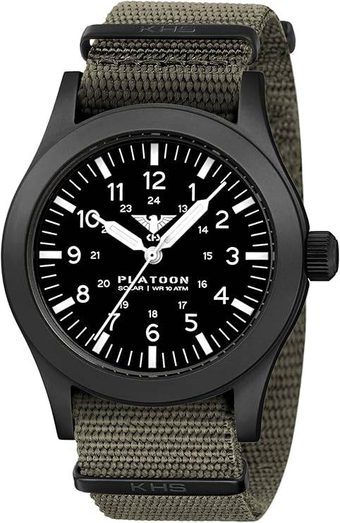 Die solarbetriebene Designer Uhr KHS Platoon Black Steel Solar KHS.PLABSS.NSGO für Herren mit schwarzem Zifferblatt