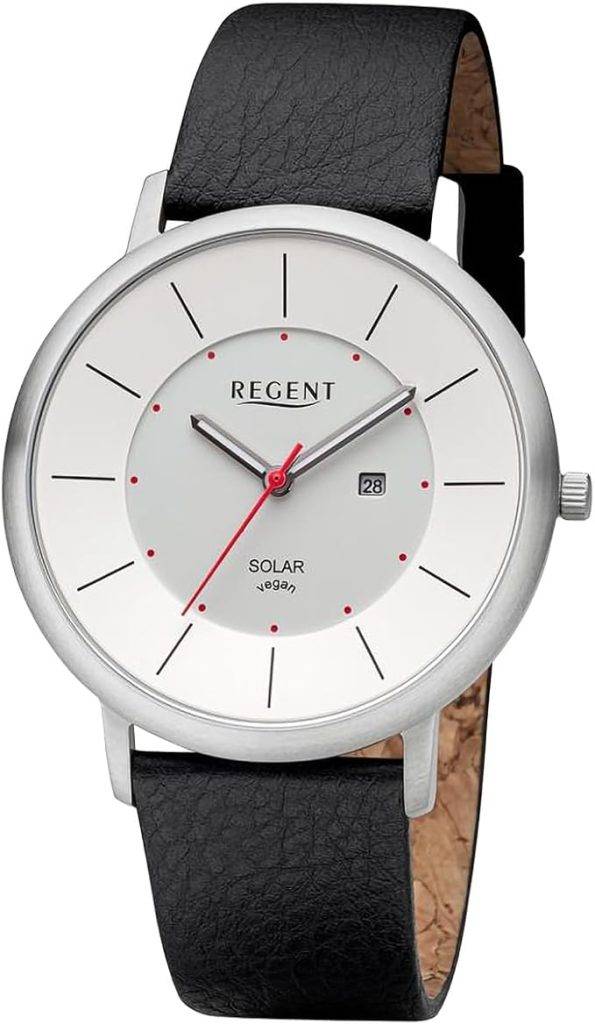 Die solarbetriebene Designer Uhr Regent BA-722 für Herren mit silberfarbenem Zifferblatt
