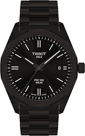 Die solarbetriebene Designer Uhr Tissot PCR 100 in Schwarz für Herren mit schwarzem Zifferblatt