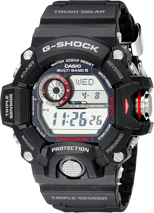 Die solarbetriebene Designer Uhr Casio G-SHOCK MASTER OF G RANGEMAN GW-9400-1ER für Herren mit digitalem Zifferblatt