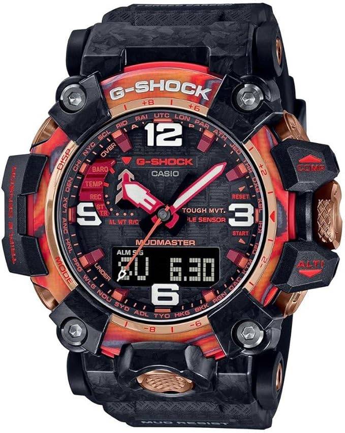 Die solarbetriebene Designer Uhr Casio G-Shock Master of G Mudman GWG-2040FR-1AER für Herren mit Rottönen