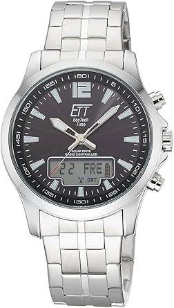 Die solarbetriebene Designer Uhr ETT Eco Tech Time EGA-11715-21M Professional Worldtimer für Herren mit schwarzem Zifferblatt