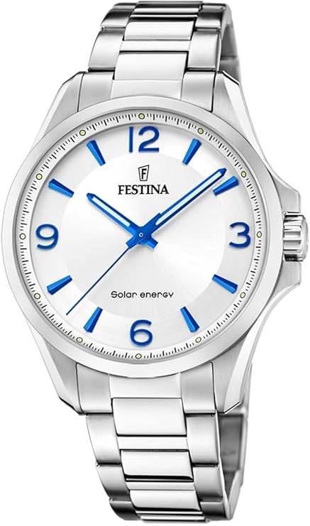 Die solarbetriebene Designer Uhr Festina F20656/1 für Herren mit weißem Zifferblatt