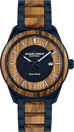 Die solarbetriebene Designer Uhr Jacques Lemans Eco Power 1-2116M für Herren mit graubraunem Zifferblatt