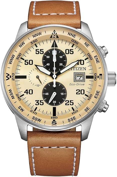 Die solarbetriebene Designer Uhr CITIZEN Aviator CA0880-15X für Herren mit beigem Zifferblatt