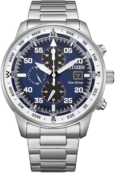 Die solarbetriebene Designer Uhr CITIZEN Aviator CA0880-58L für Herren mit blauem Zifferblatt