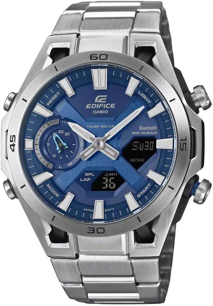 Die solarbetriebene Designer Uhr Casio EDIFICE SOSPENSIONE ECB-2300D-2AEF für Herren mit blauem Zifferblatt