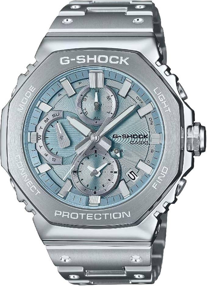 Die solarbetriebene Designer Uhr Casio G-SHOCK Steel Edition GMC-B2100AD-2A für Herren mit hellblauem Zifferblatt