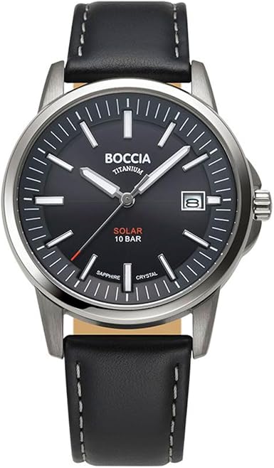 Die solarbetriebene Designer Uhr BOCCIA Titanium 3643-02 für Herren mit schwarzem Zifferblatt