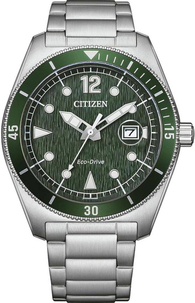 Die solarbetriebene Designer Uhr Citizen Eco-Drive Marine Sports AW1880-55X für Herren mit grünem Zifferblatt