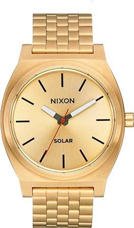 Die solarbetriebene Designer Uhr Nixon Time Teller 1369-510-00 für Herren mit goldfarbenem Zifferblatt