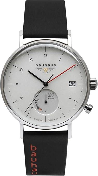Die solarbetriebene Designer Uhr BAUHAUS 2112-1 für Herren mit weißem Zifferblatt