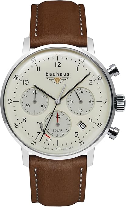 Die solarbetriebene Designer Uhr Bauhaus 2086-5 für Herren mit beigem Zifferblatt