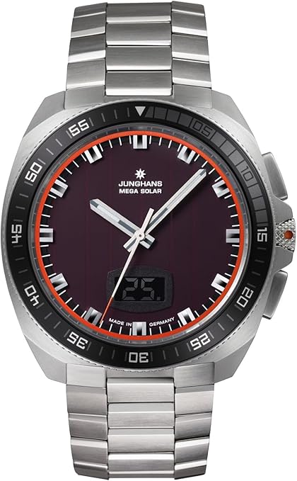 Die solarbetriebene Designer Uhr Junghans 1972 Mega Solar 56/4611.44 für Herren mit schwarzem Zifferblatt