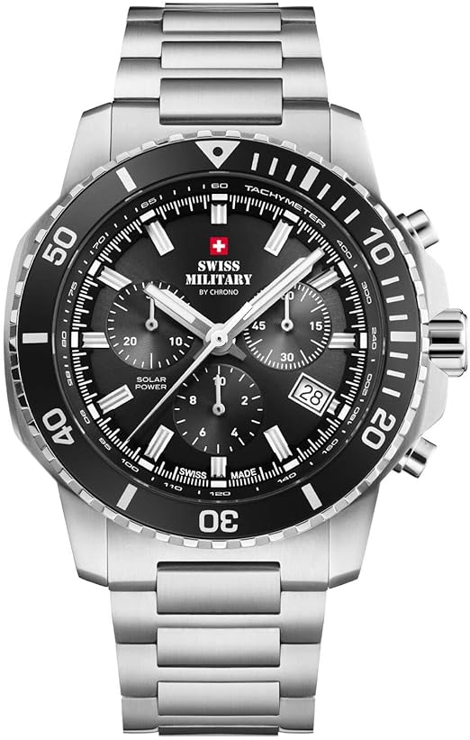 Die solarbetriebene Designer Uhr Swiss Military by Chrono SMS34113.01 für Herren mit schwarzem Zifferblatt
