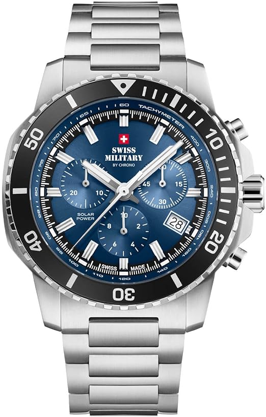 Die solarbetriebene Designer Uhr Swiss Military by Chrono SMS34113.02 für Herren mit blauem Zifferblatt