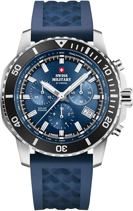 Die solarbetriebene Designer Uhr Swiss Military by Chrono SMS34113.03 für Herren mit blauem Zifferblatt