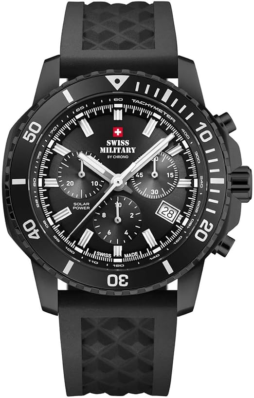 Die solarbetriebene Designer Uhr Swiss Military by Chrono SMS34113.05 für Herren mit schwarzem Zifferblatt