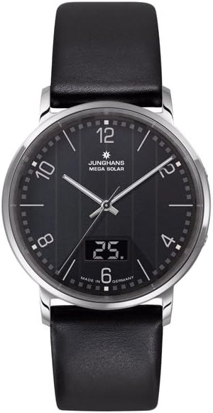 Die solarbetriebene Designer Uhr Junghans Mega Solar 056/4627.00 für Herren mit schwarzem Zifferblatt